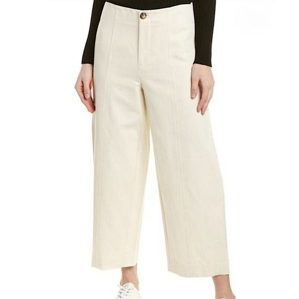 Vince High-Rise Wide Leg Utility Twill Linen Seamed Crop Trouser Pant Cream 10